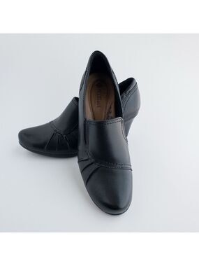 Earth Spirit Black Leather Heeled Slip On Shoes Womens Size 9